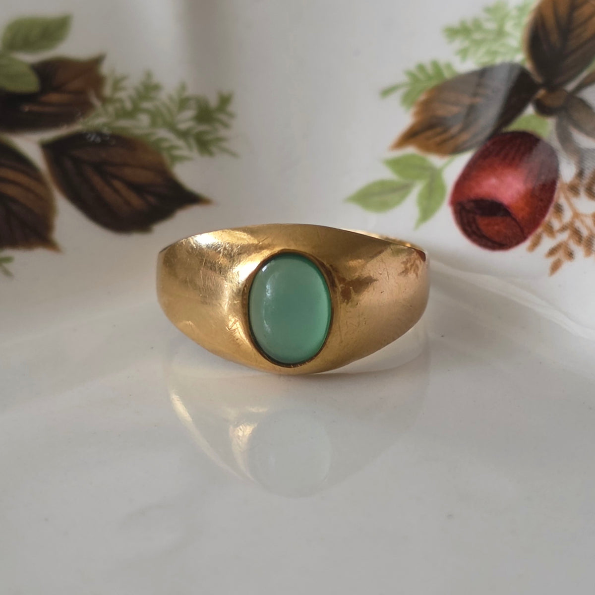 Vintage 18k gouden ring groene chrysopraas