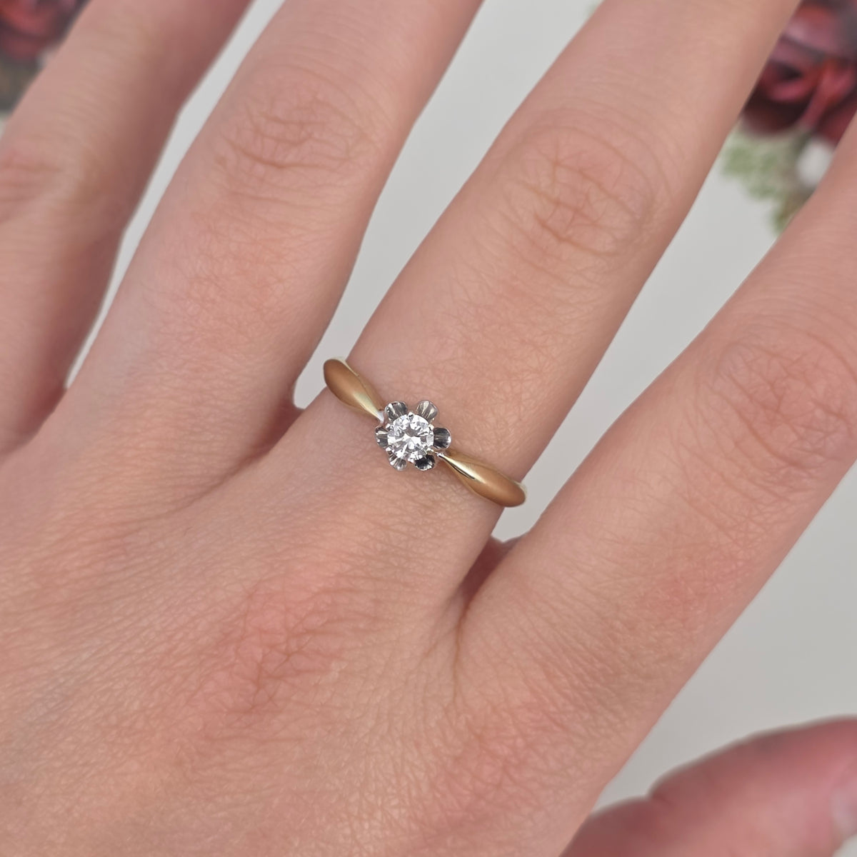Vintage 14k gouden verlovingsring solitair diamant 0.215ct