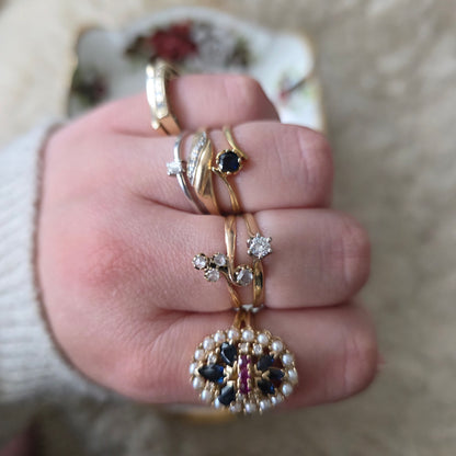 Vintage 14k gouden ring solitair saffier