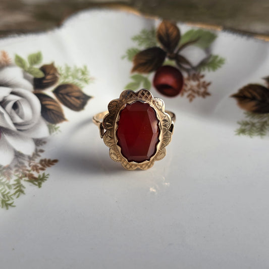 Vintage 14k gouden ring carneool