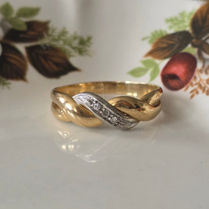 Vintage 14k gold ring diamond braid