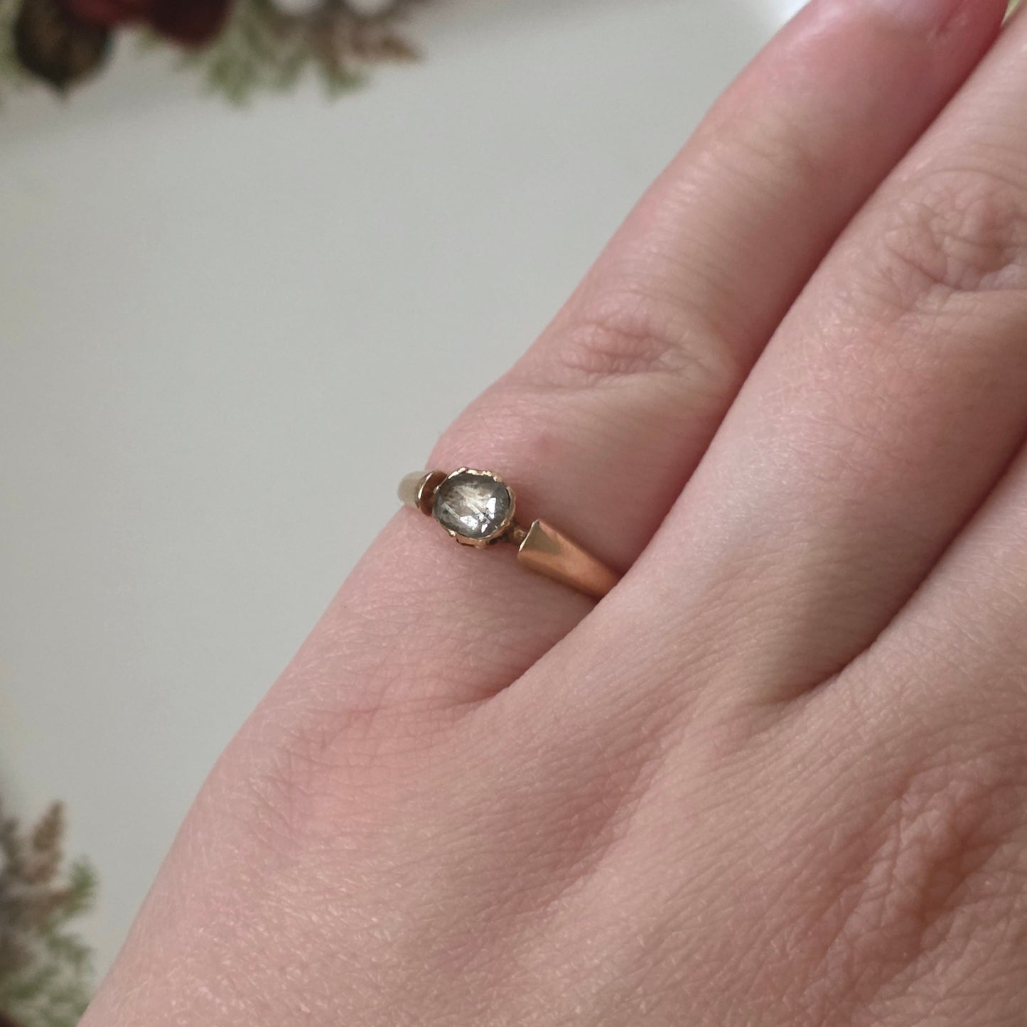 Antieke 14k roségouden ring met roosdiamant