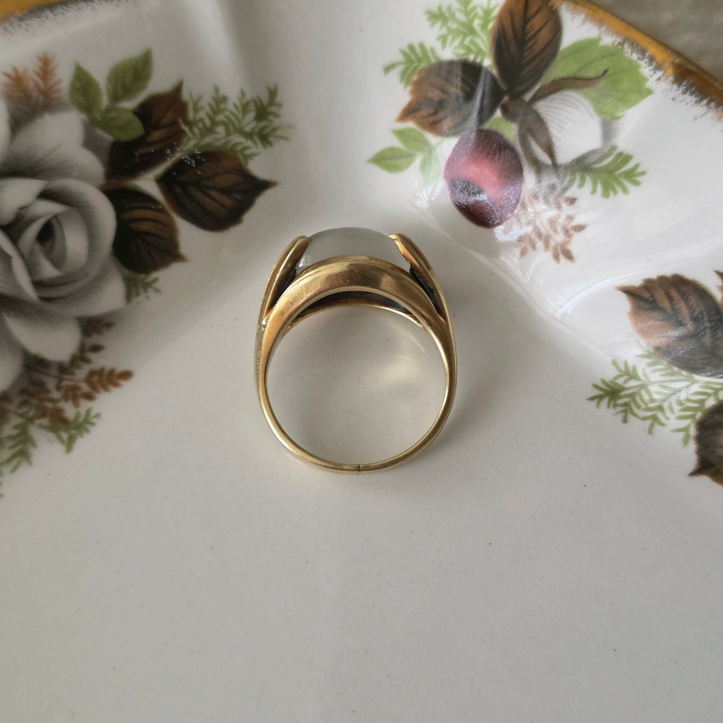 Vintage 14k gouden ring met maansteen cabochon