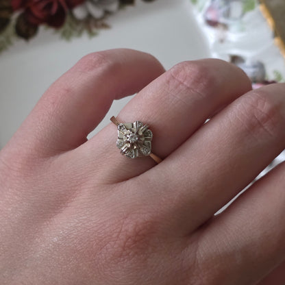 Vintage 14k gouden ring met diamanten