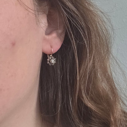 Antieke 14k gouden en zilver roosdiamant oorhangers