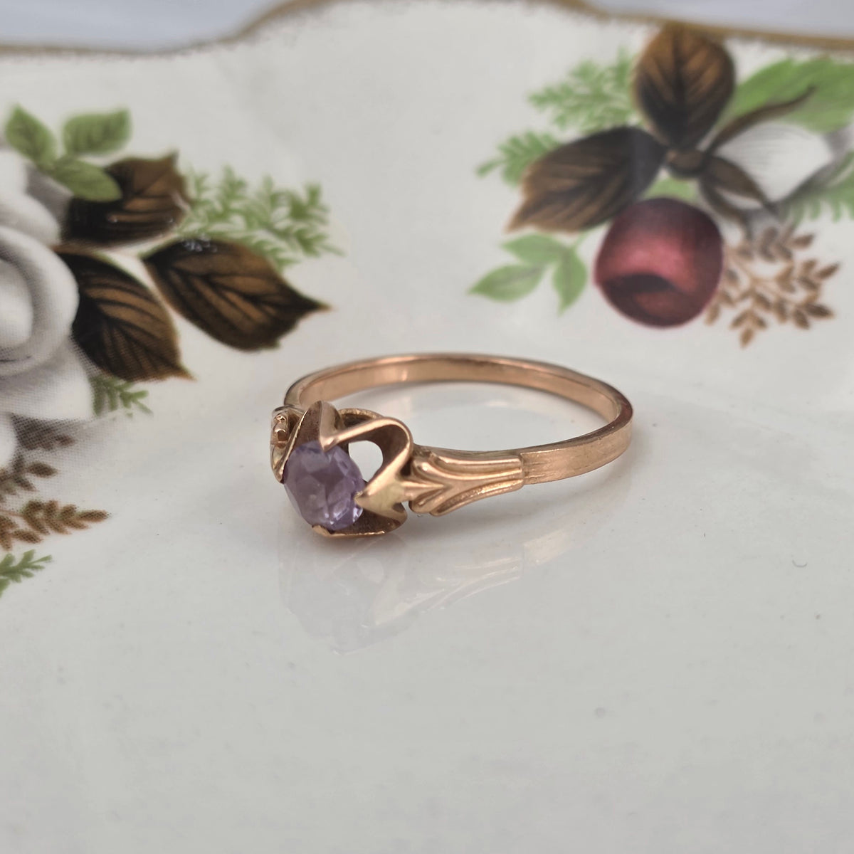 Vintage 14k roségouden ring solitair alexandriet