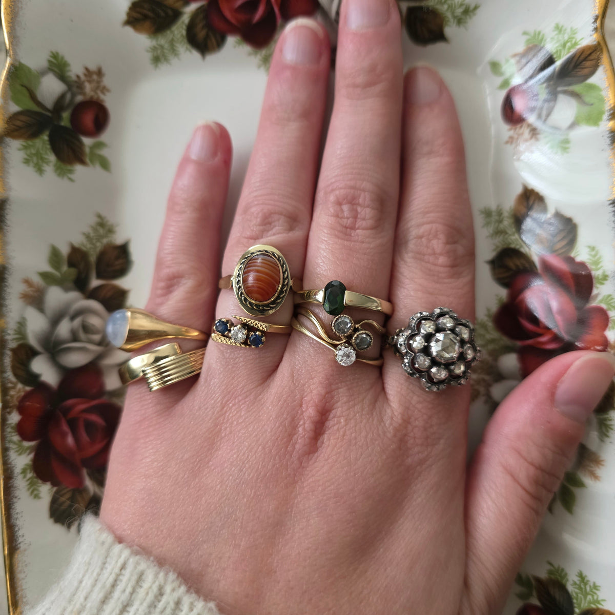 Vintage 18k gouden ring met maansteen