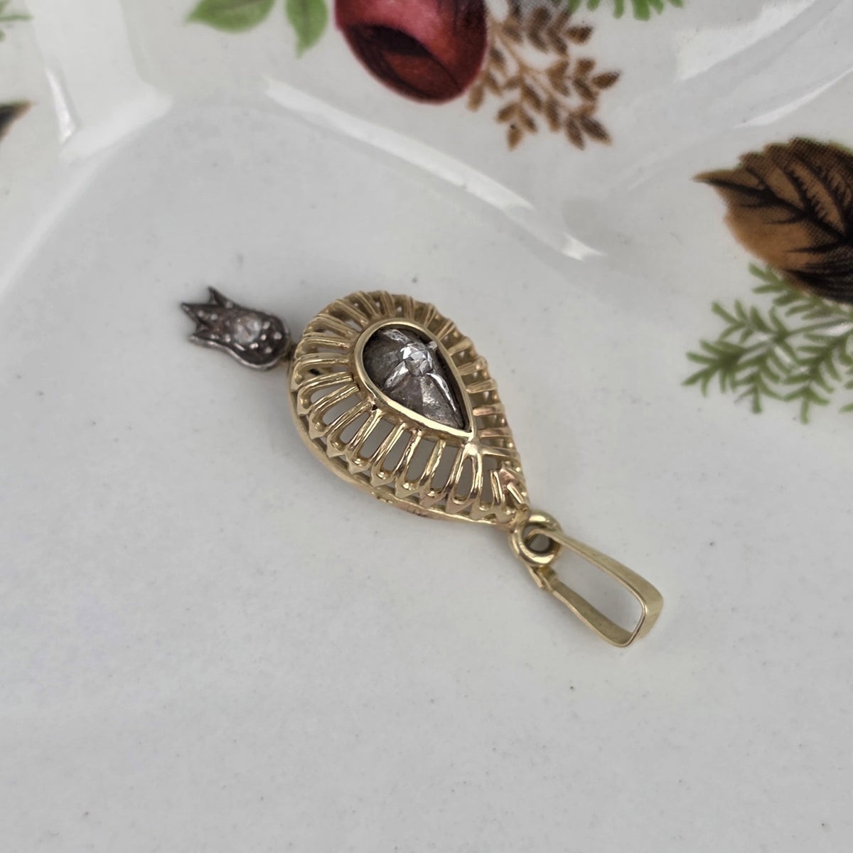 Antieke 14k gouden hanger roosdiamant