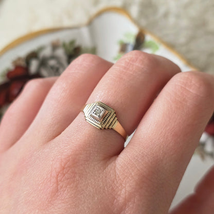Vintage 14k gouden Art Deco ring diamant 0.03ct