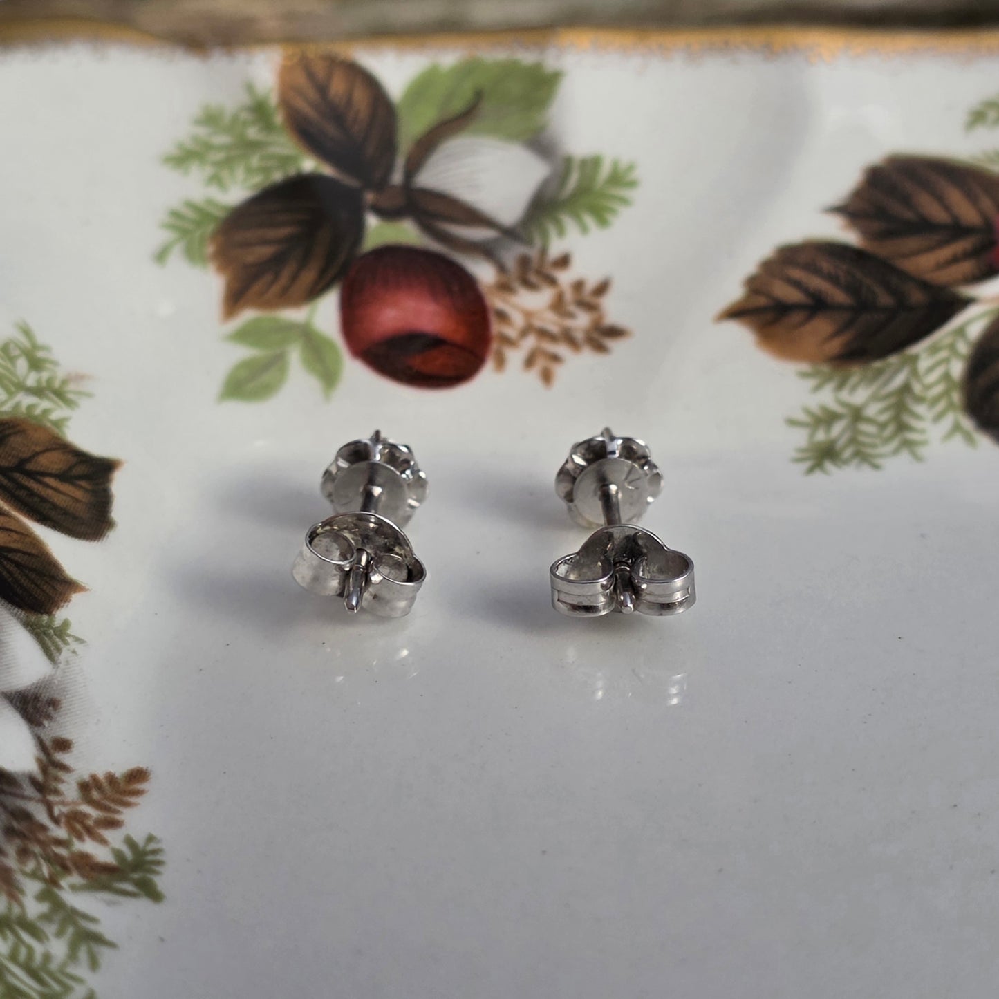 Vintage 14k wit gouden oorstekers diamant