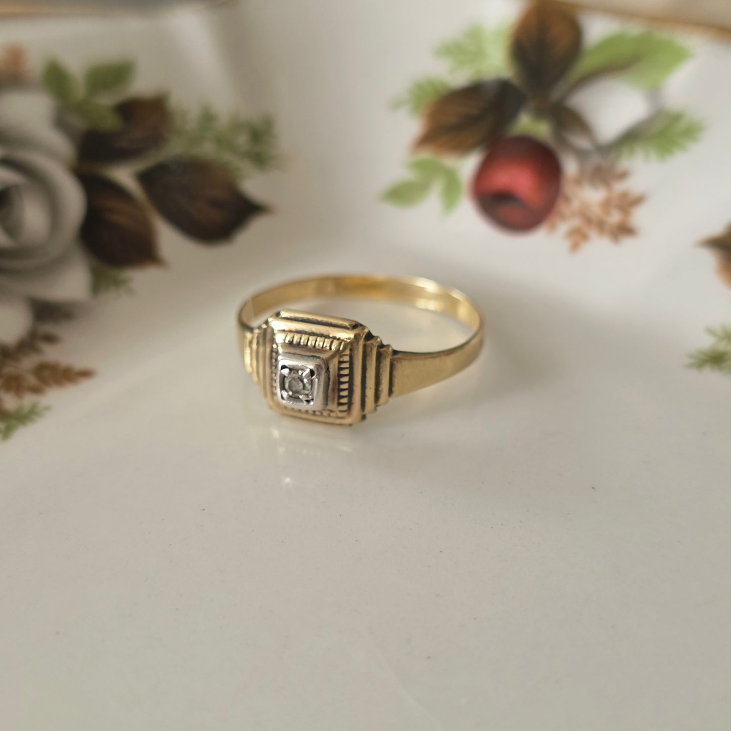 Vintage 14k gouden Art Deco ring diamant 0.03ct