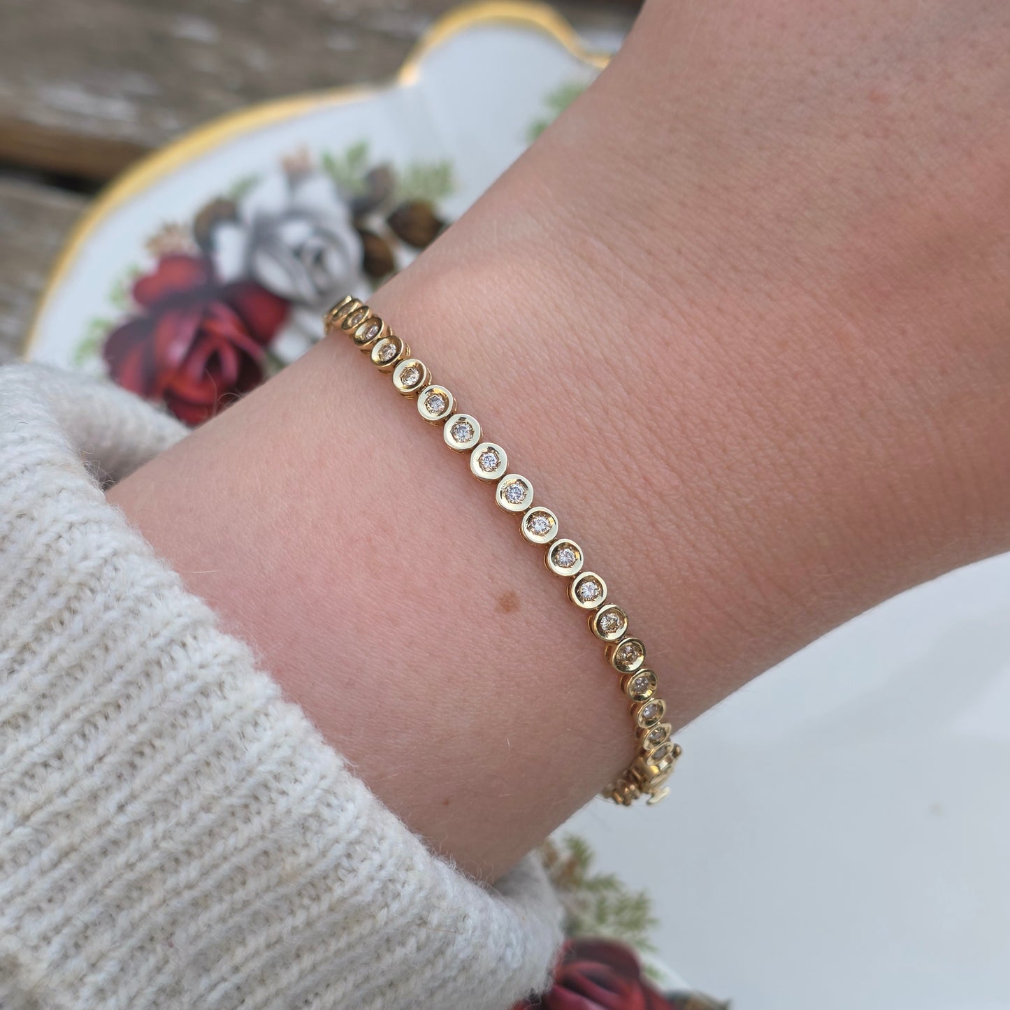 Vintage 14k geel gouden diamant tennisarmband 1ct