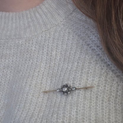 Antique 14k gold and silver rose-cut diamond brooch