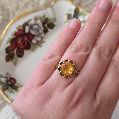 Vintage 14k gouden ring citrien bloem