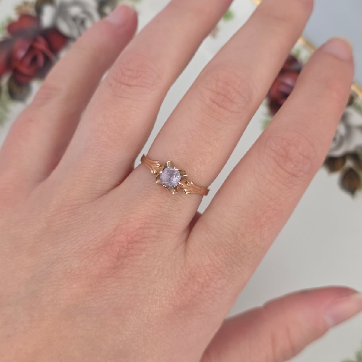 Vintage 14k roségouden ring solitair alexandriet