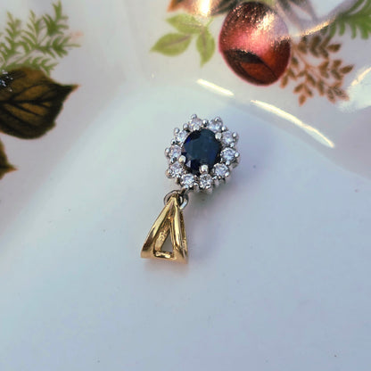 Vintage 14k gouden hanger diamant en saffier