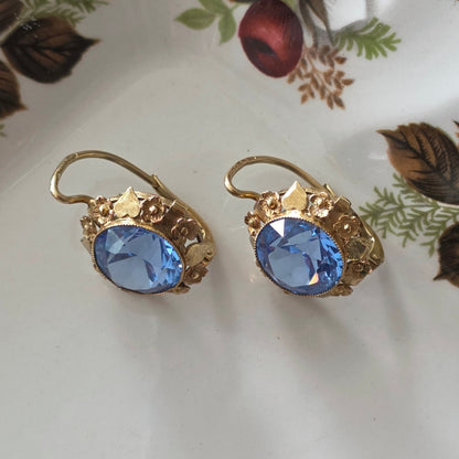 Vintage 14k gold earrings with topaz and flower details
