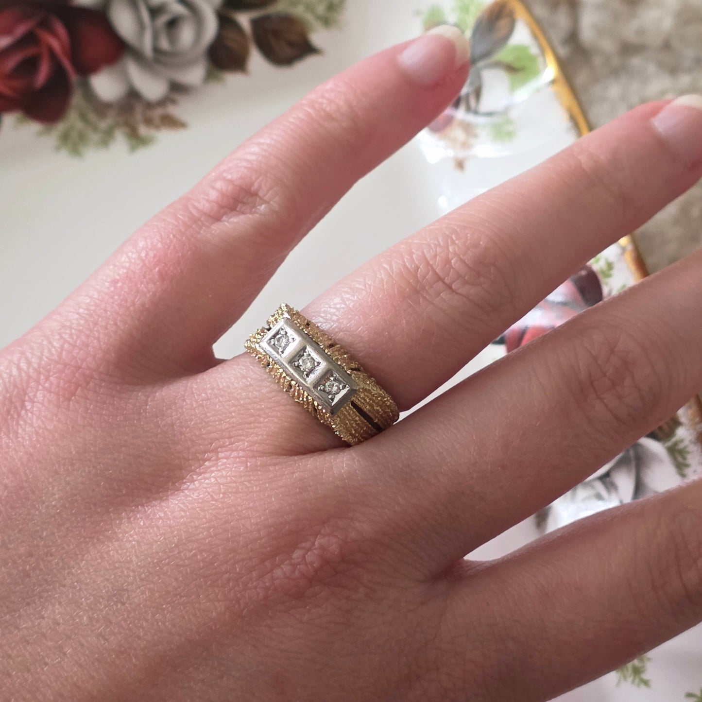 Vintage 14k gouden zegelring met diamant