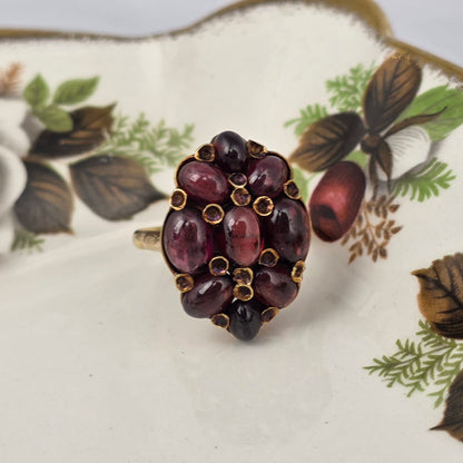 Vintage 14k gouden ring met granaat cabochons