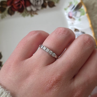 Vintage 14k witgouden ring met 5 diamanten 0.5ct