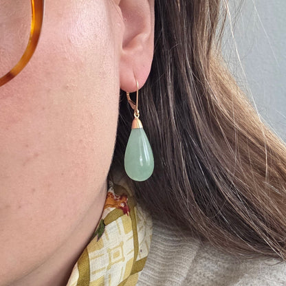 Vintage 14k gouden oorhangers groene chalcedoon