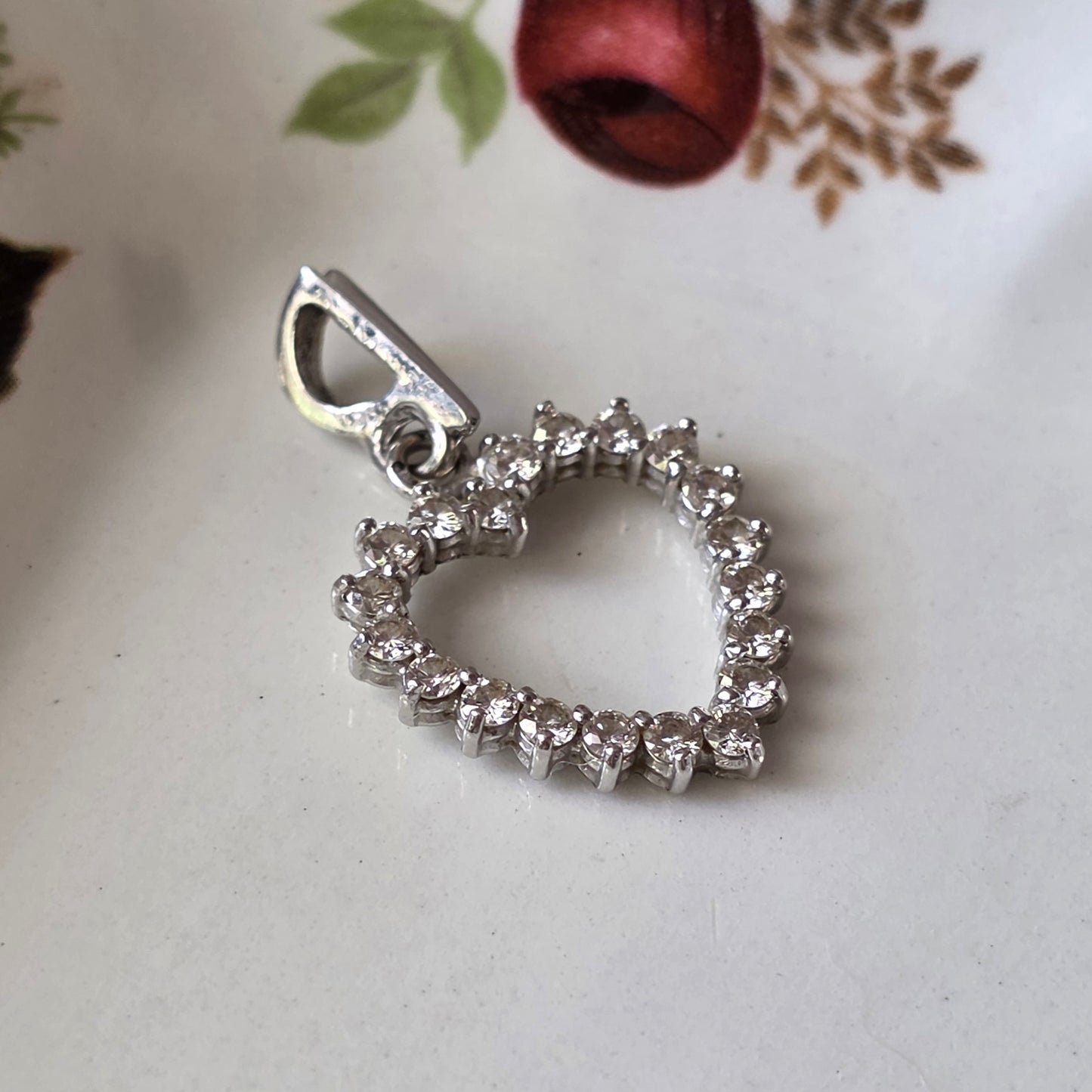 Vintage 14k witgouden hanger hart diamanten 0.2ct