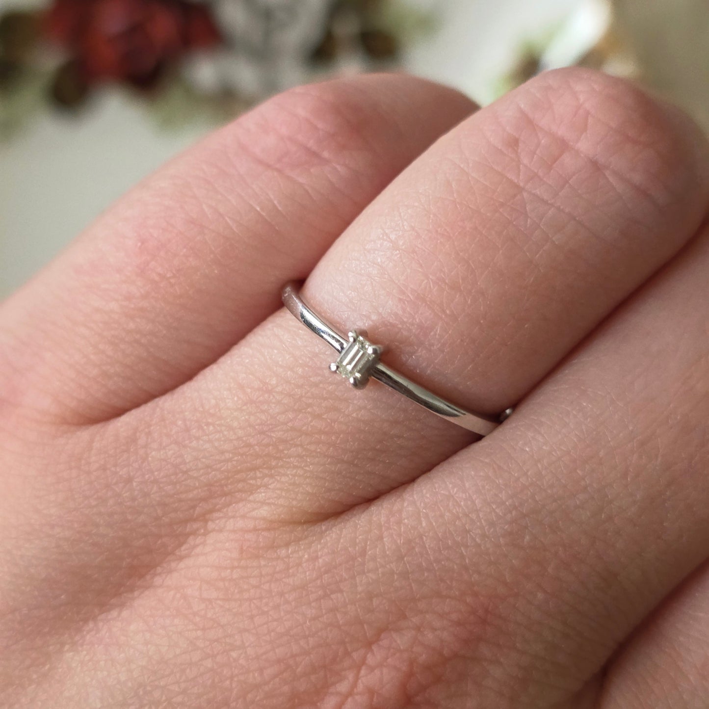 Vintage 14k witgouden ring met diamant baguette