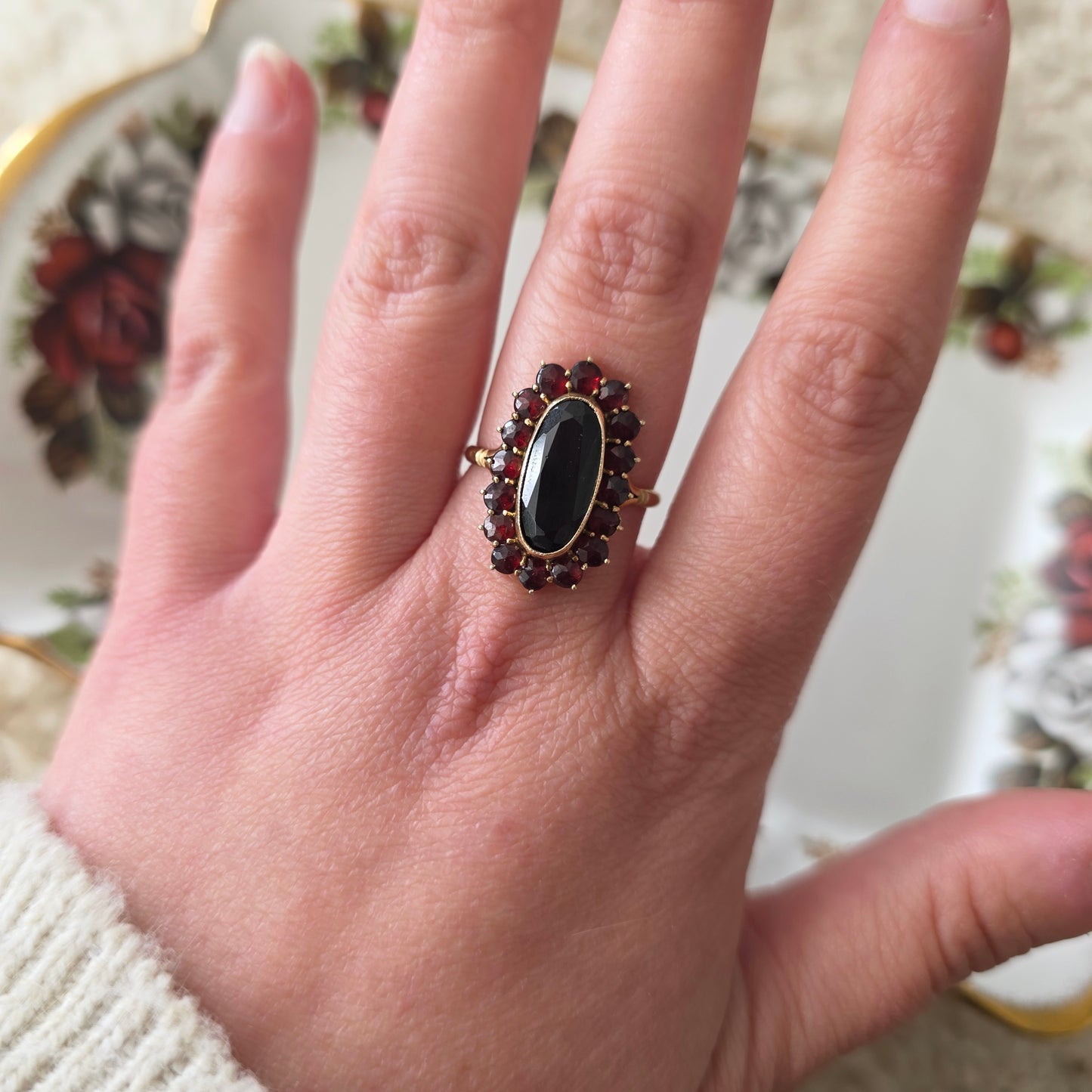 Vintage 14k gouden ring granaat entourage
