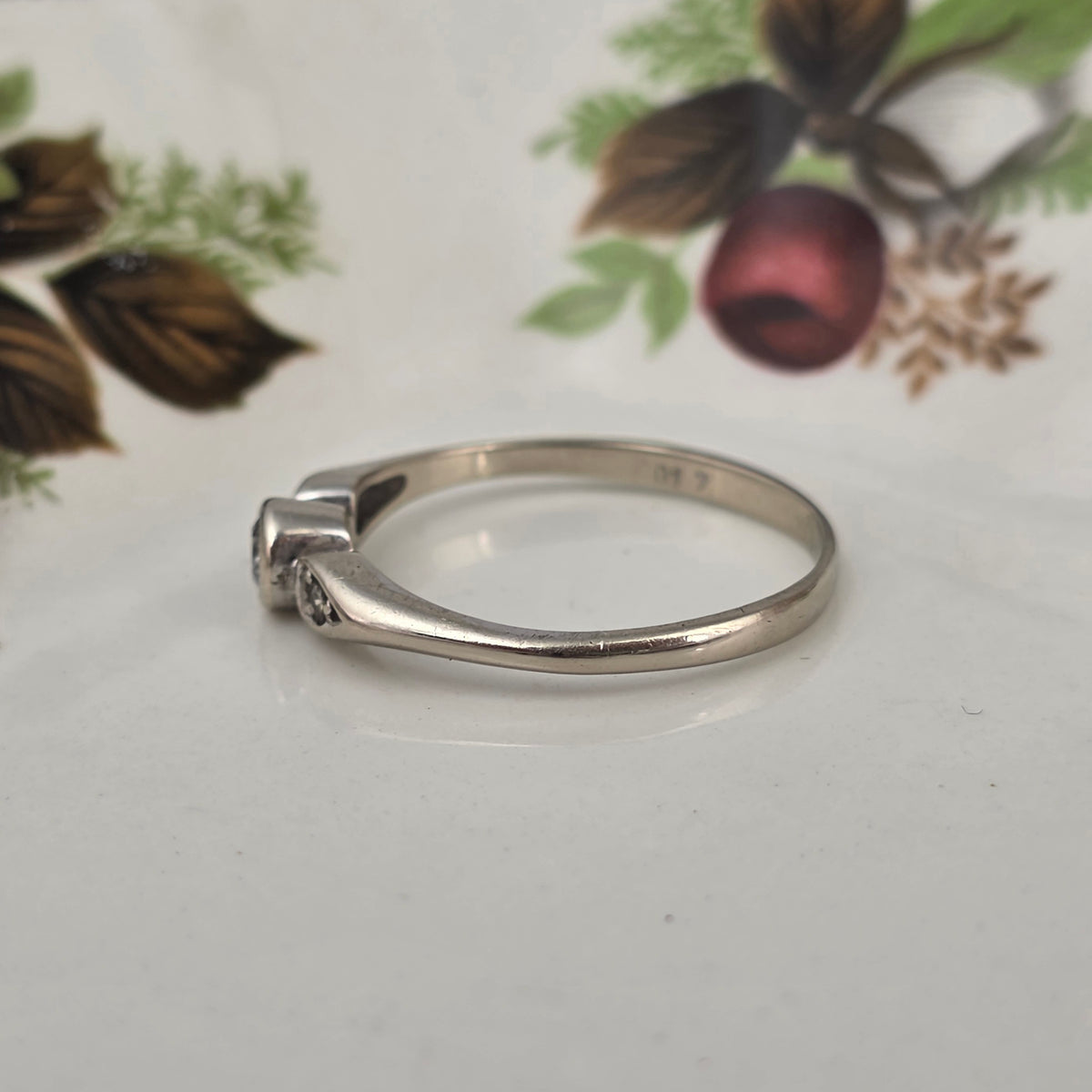 Vintage 14k witgouden ring diamant trilogy 0.17ct