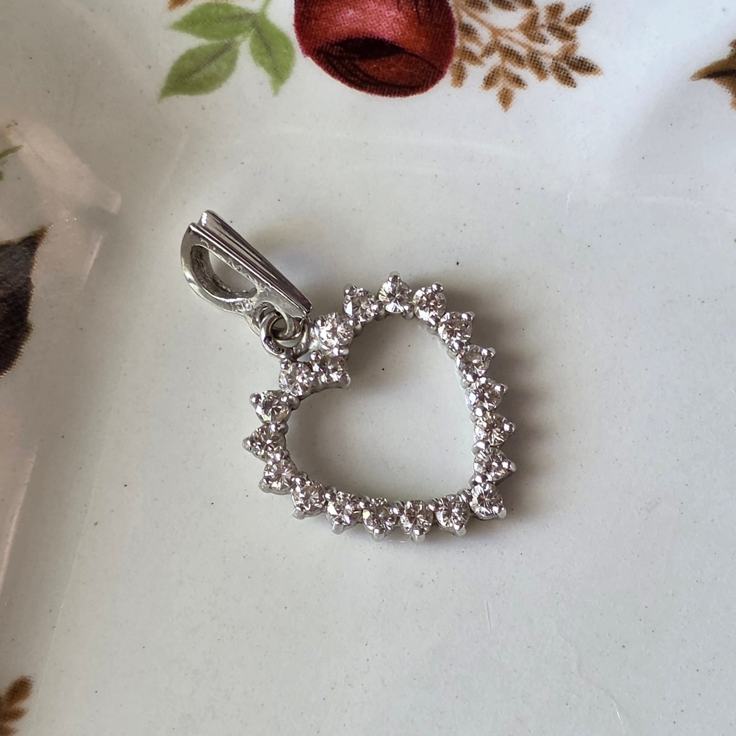 Vintage 14k witgouden hanger hart diamanten 0.2ct