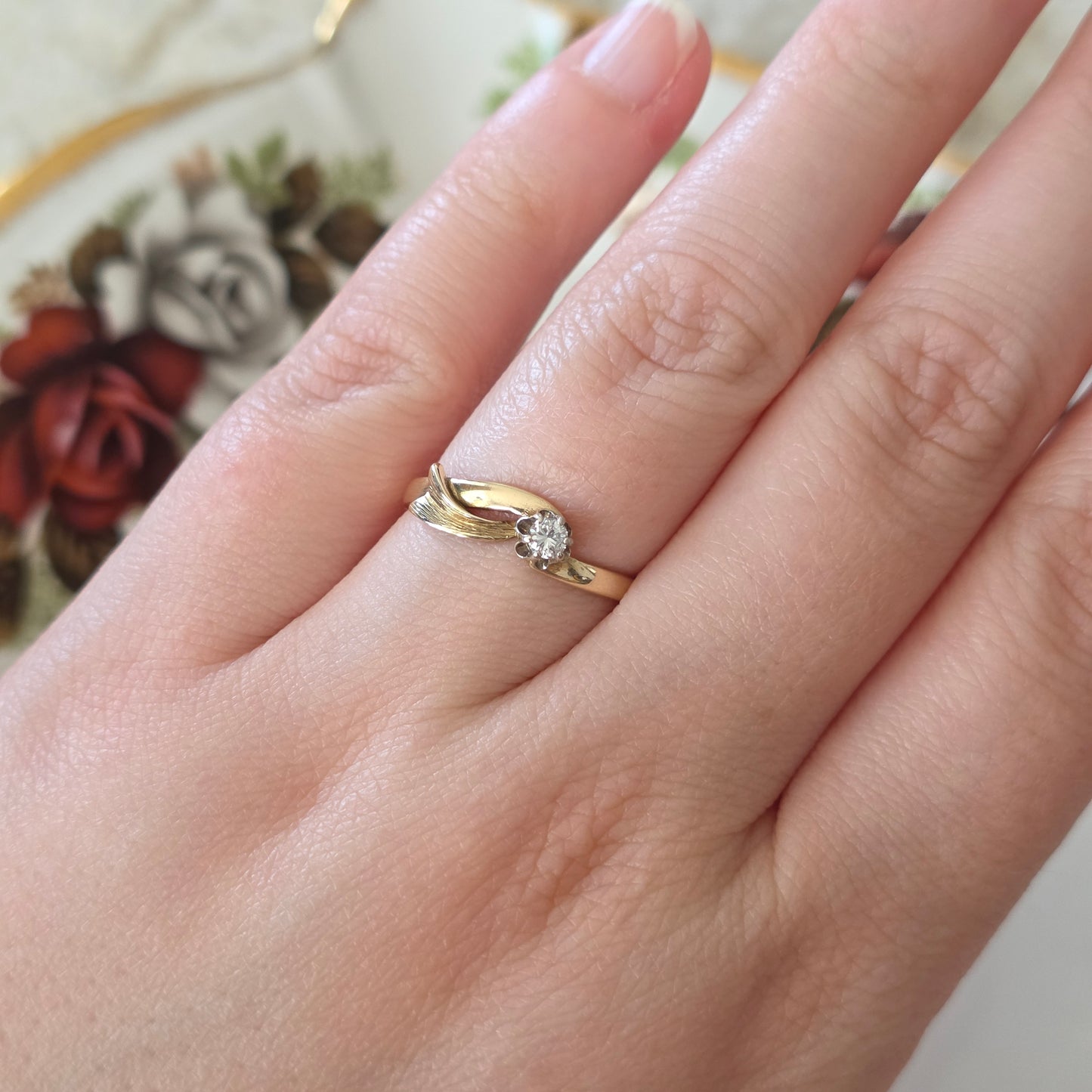 Vintage 14k gouden ring diamant 0.1ct