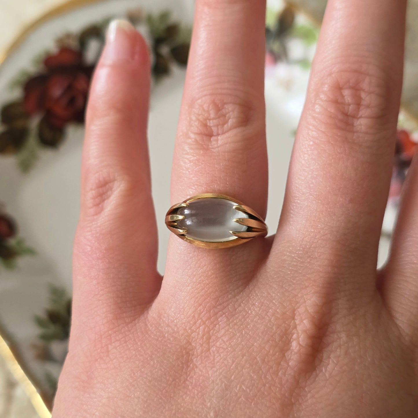 Vintage 14k gouden ring met maansteen cabochon