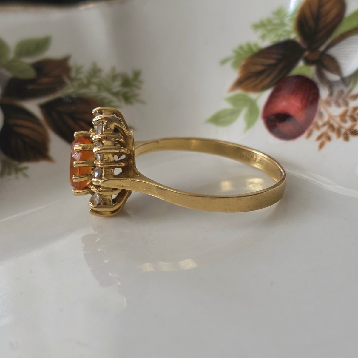 Vintage 18k gouden ring met citrien en kwarts