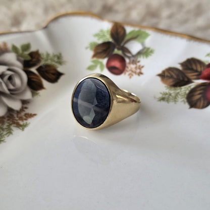Vintage 8k zegelring met groene toermalijn