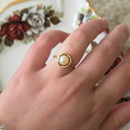 Vintage 14k gouden ring met parel