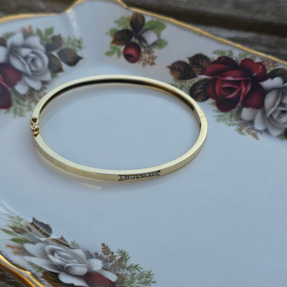 Vintage 14k gouden bangle armband met 5 diamanten