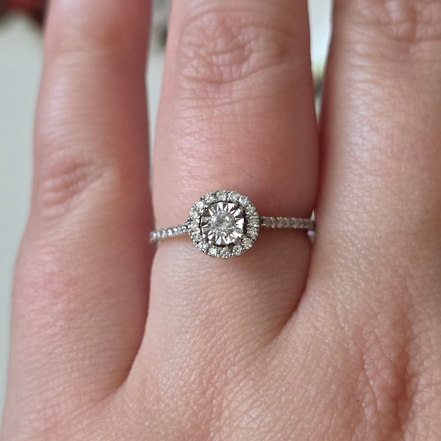 Vintage 9k verlovingsring diamant eternity halo