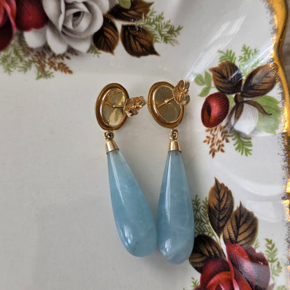Vintage 14k gouden oorhangers blauwe agaat