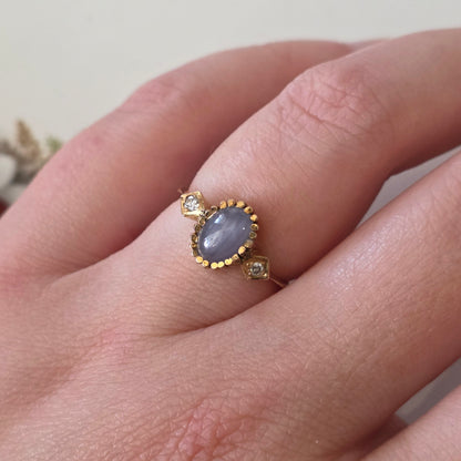 Vintage 14k gouden ring met ster saffier en diamanten