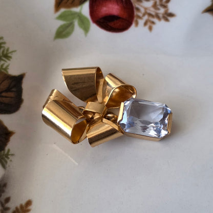 Vintage 18k gouden hanger strik met aquamarijn