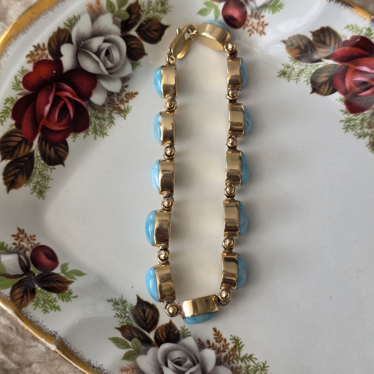 Vintage 14k gouden armband larimar