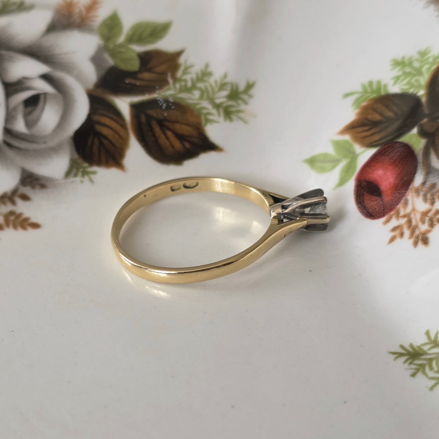 Vintage 14k gouden solitair verlovingsring diamant 0.15ct