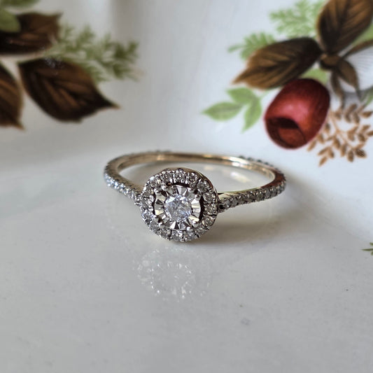 Vintage 9k verlovingsring diamant eternity halo