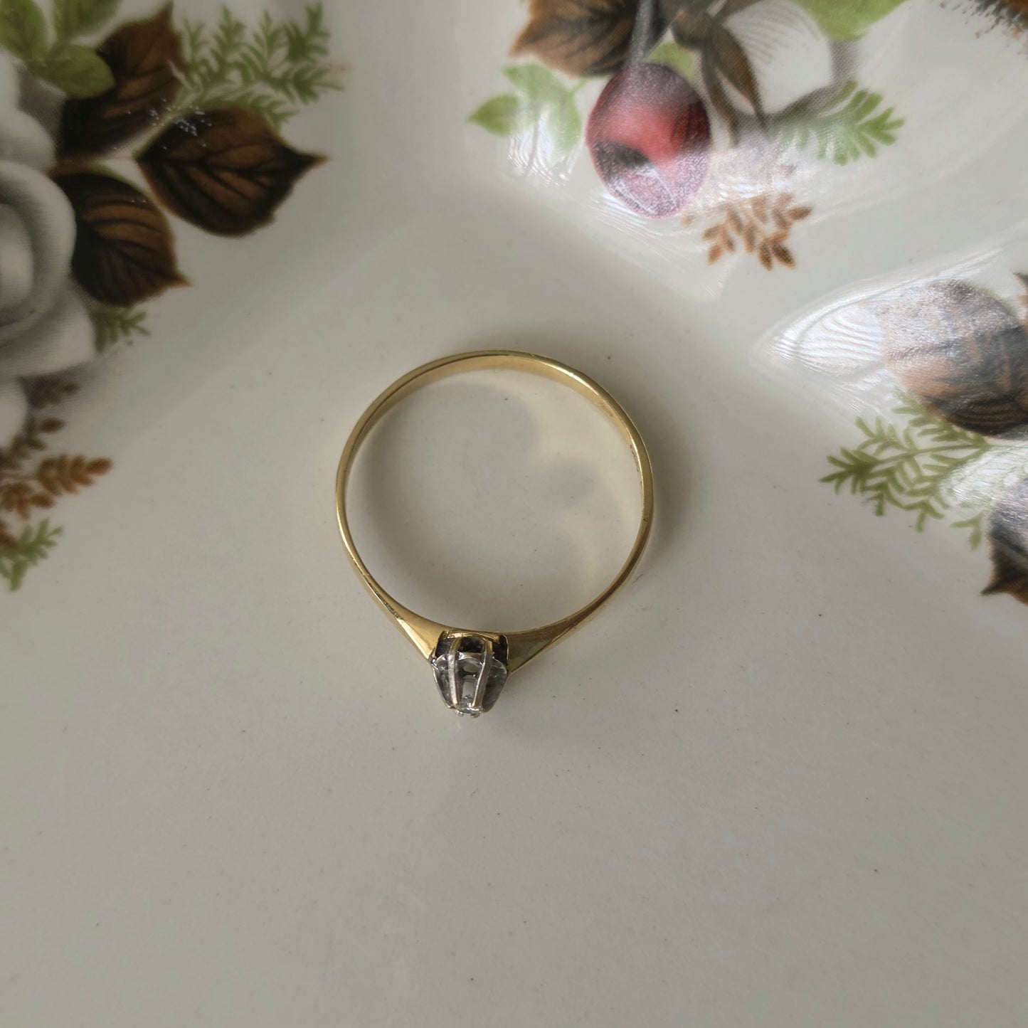 Vintage 14k gouden solitair verlovingsring diamant 0.02ct