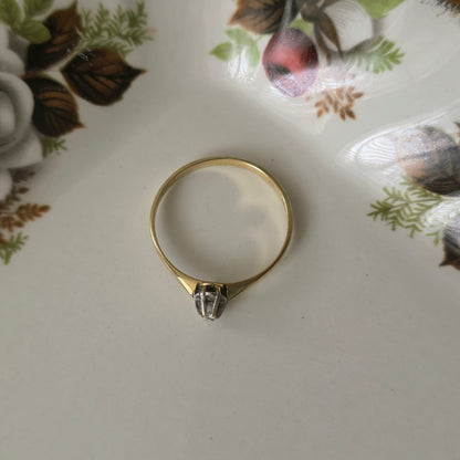 Vintage 14k gouden solitair verlovingsring diamant 0.02ct