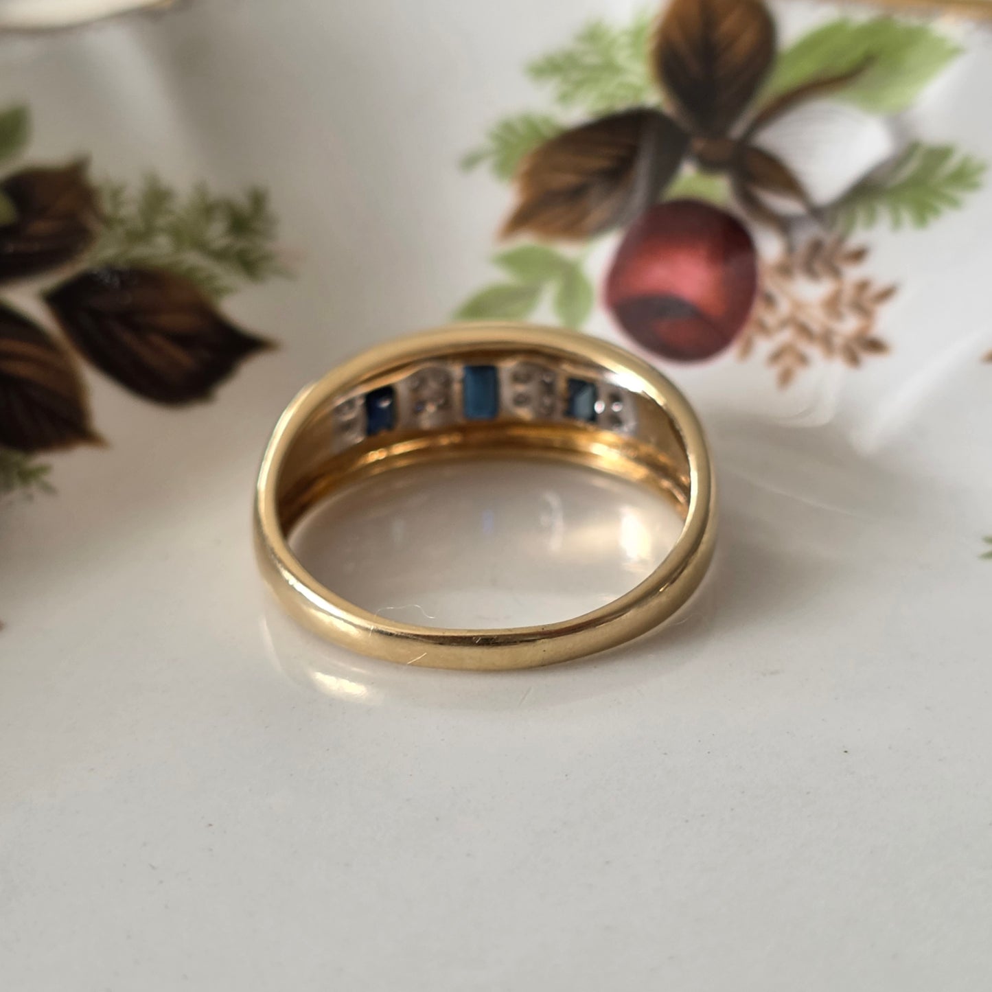 Vintage 14k gouden ring saffier en diamant