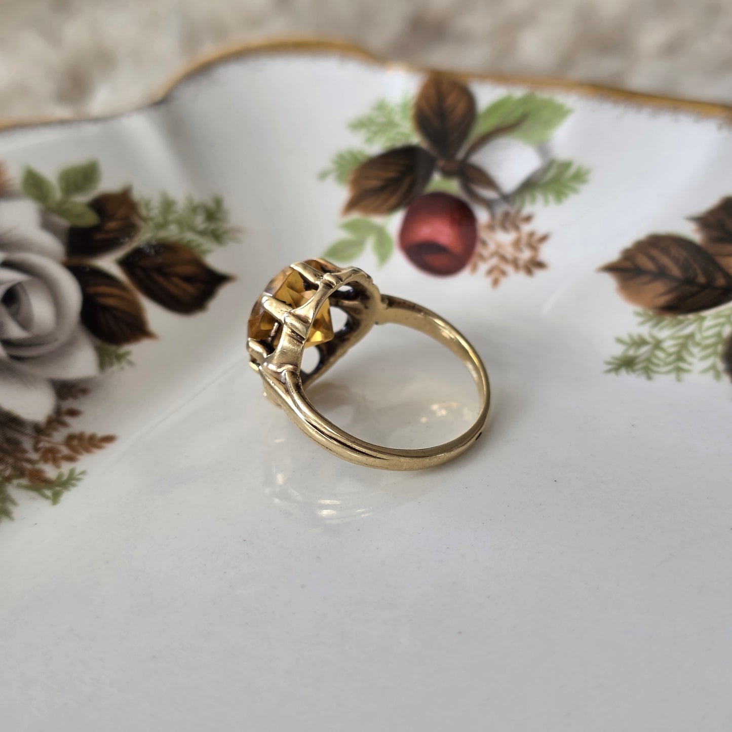 Vintage 14k gouden ring citrien bloem