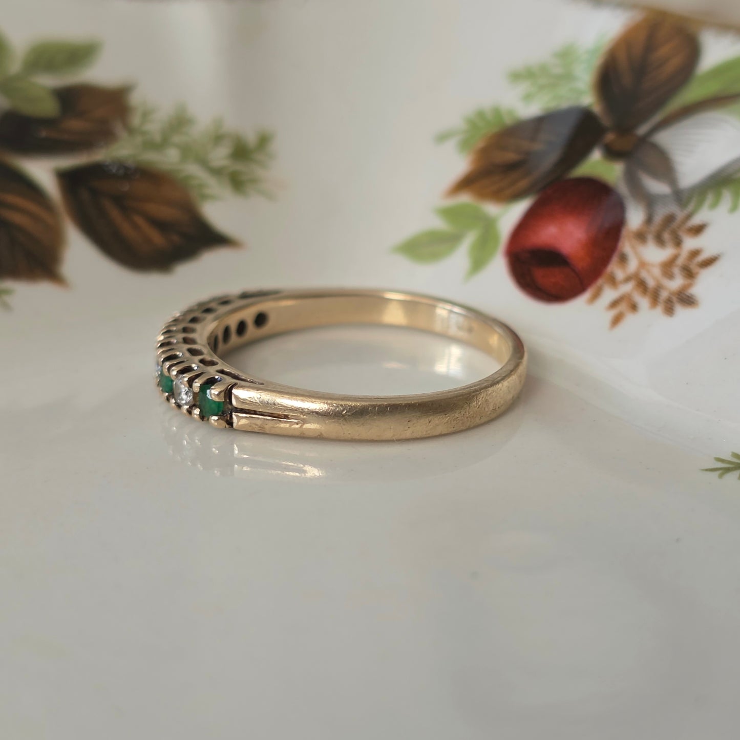 Vintage 14k gouden ring met smaragd en diamant