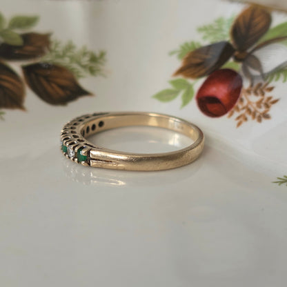 Vintage 14k gouden ring met smaragd en diamant