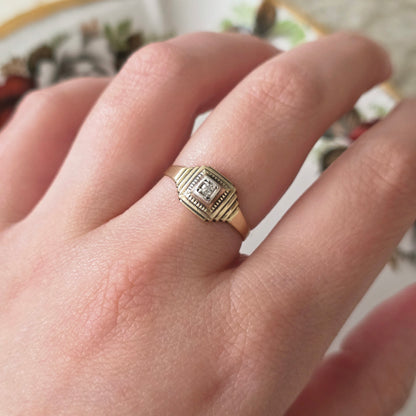 Vintage 14k gouden Art Deco ring diamant 0.03ct